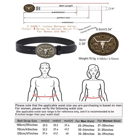 Western Cowboy-belts For Women Men Big-buckle Longhorn-bull Pu-leather Rodeo🐠 - Picture 2 of 9